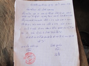 A contract signed between a Chinese trader and a village head in Laos can look like this.