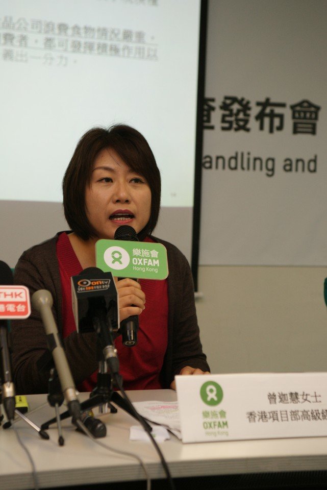 香港项目部高级经理曾迦慧呼吁本港社会各界，参考乐施会倡议的「GROW零浪费食物回收层阶」，以确保食品能尽量发挥其食用或营养价值。