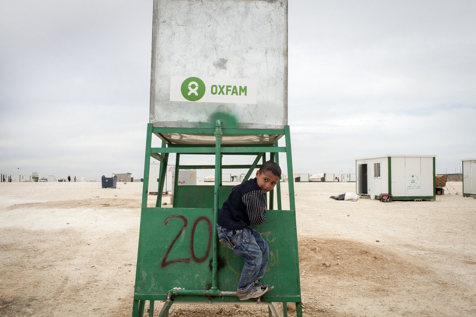 Oxfam water tanks at the Zaatari refugee camp.