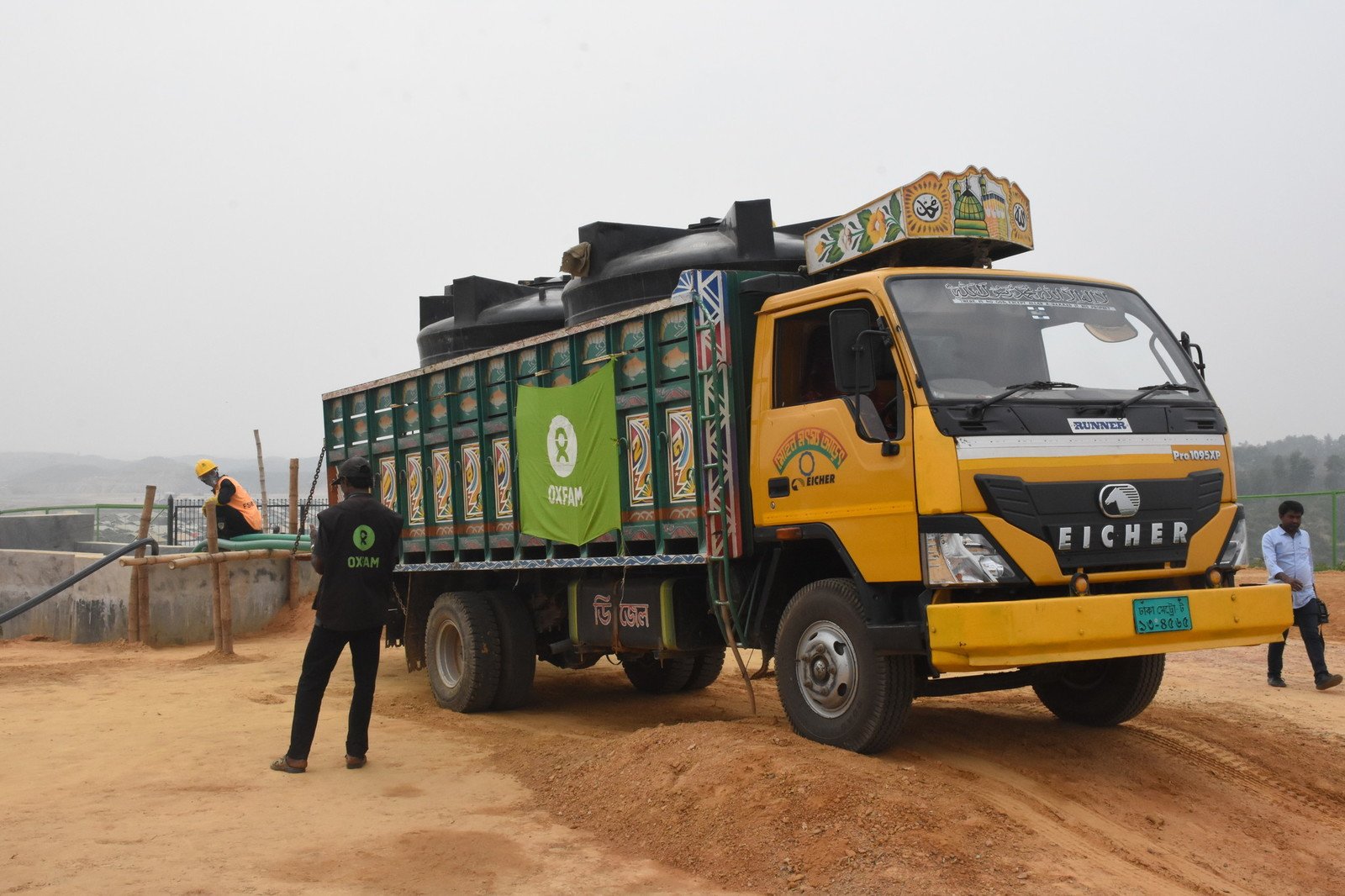 Oxfam’s staff are trucking waste from camp latrines to the treatment plant for safe disposal.