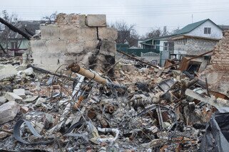 Destruction of buildings due to ongoing shelling in Chernihiv.
