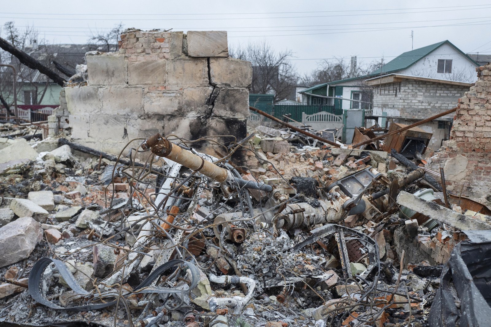 Destruction of buildings due to ongoing shelling in Chernihiv.